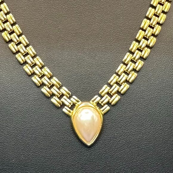 VTG Marvella Gold-Tone Chain Faux Pearl Accent Choker Necklace - Picture 3 of 12